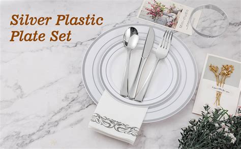 Amazon Bestvip Pcs Silver Disposable Dinnerware Set Guests