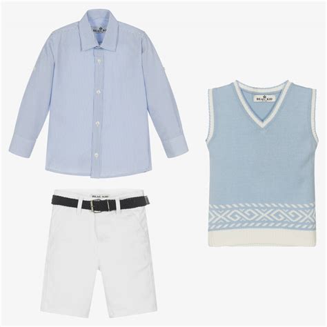 Beau Kid Boys Blue Cotton Shorts Set Childrensalon