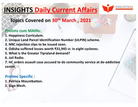 INSIGHTS DAILY CURRENT AFFAIRS PIB SUMMARY 30 March 2021 INSIGHTS