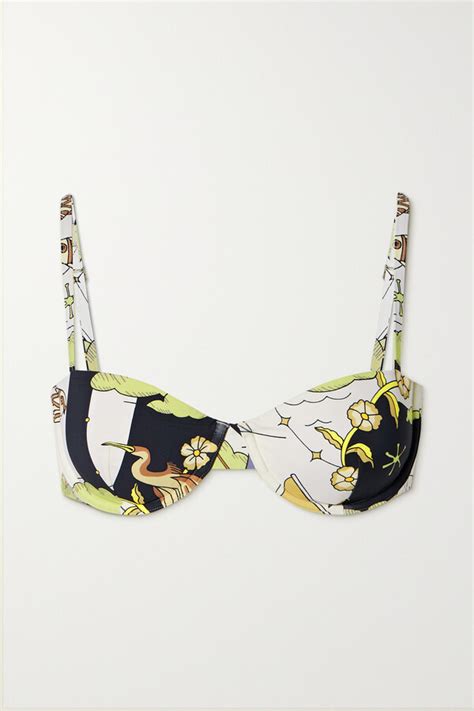 Tory Burch Printed Underwired Bikini Top Blue ShopStyle Swimwear