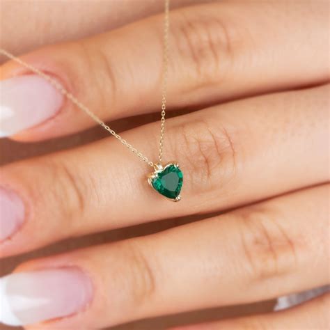 Emerald Heart Necklace K Solid Gold May Birthstone Jewelry Heart