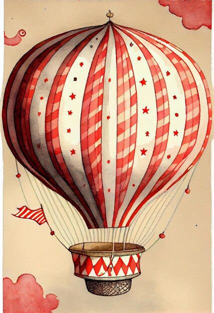 Premium Photo Painting Of A Red And White Hot Air Balloon With Stars