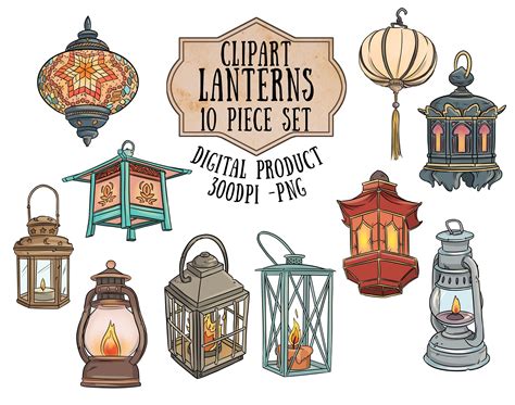 Lantern Clipart, Rustic Lantern, Asian Lantern, Lantern Scrapbooking ...