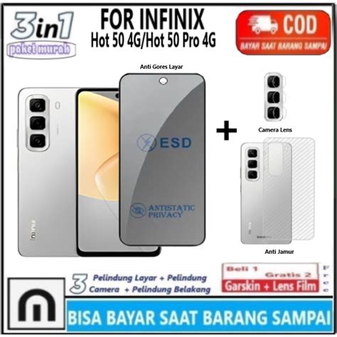 Jual Paket 3in1 Tempered Glass Anti Spy Infinix Hot 50 4G Hot 50 Pro 4G Anti Gores Privacy Full