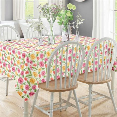 Aubrie Home Dixie Floral Kitchen Tablecloth Oblong Rectangle Fabric