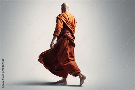 buddhist monk    walking  white background buddhist monk