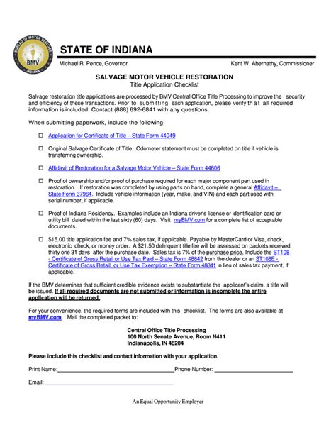 Form In Salvage Motor Vehicle Restoration Title Application