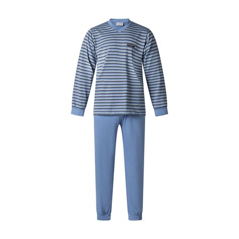 Gentlemen Heren Pyjama 114237 V Hals Blauw Gentlemenwear Nl