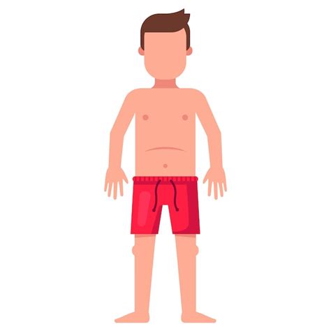 Homem nu em shorts de praia vermelho sobre fundo branco ilustração de