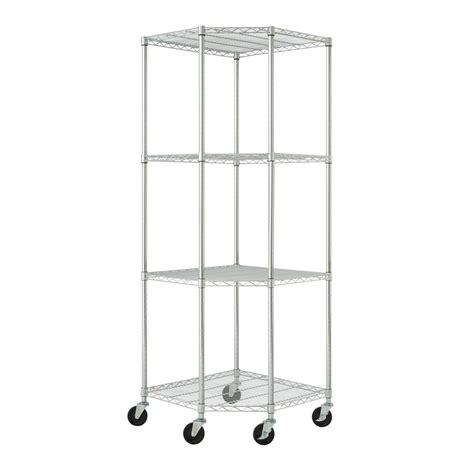 TRINITY EcoStorage 4-Tier NSF Corner Wire Shelving Rack with Wheels in Chrome-TBFZ-0909 - The ...