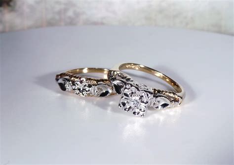 Reserved for Debi: 14K Romantic Two-Tone Bridal Ring Set, Diamond
