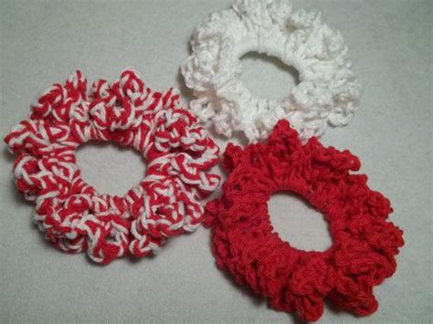 Red And White Crochet Ponytail Hair Scrunchies Set