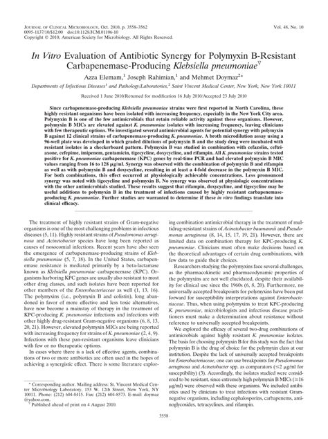 Pdf In Vitro Evaluation Of Antibiotic Synergy For Polymyxin B