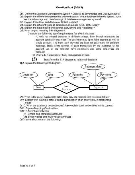 Question Bank Dbms Question Bank Dbms Q Define The Database