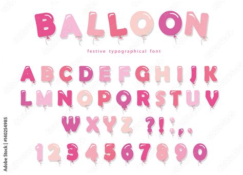 Balloon pink font. Cute ABC letters and numbers. For birthday, baby ...