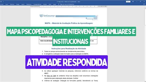 Mapa Psicopedagogia e Intervenções Familiares e Institucionais YouTube