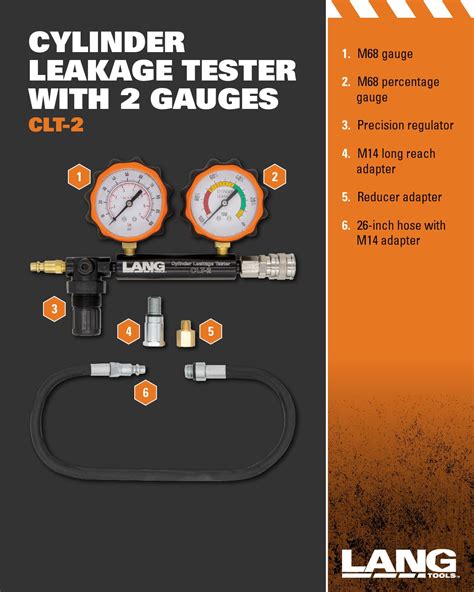 Lang Tools CLT 2 100 PSI Cylinder Leakage Tester With 2 Gauges One Size