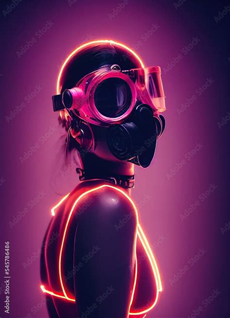 Black And Pink Neon Fetish Gas Mask Portrait Latex And Leather BDSM