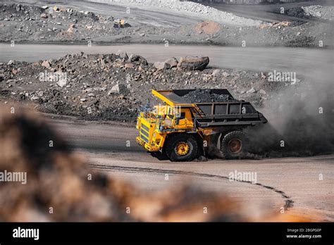 Big Yellow Mining Truck For Coal Move Open Pit Mine Industry Stock