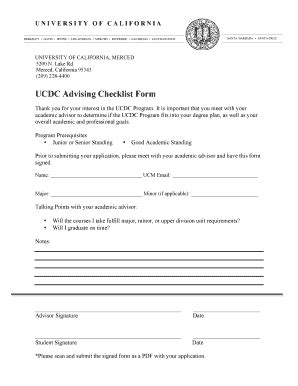 Fillable Online Ucdc Ucmerced Ucdc Advising Checklist Form Ucdc