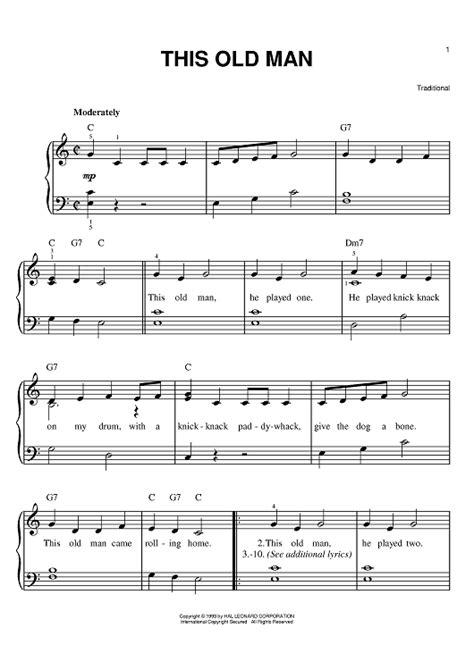 This Old Man" Sheet Music for Easy Piano - Sheet Music Now