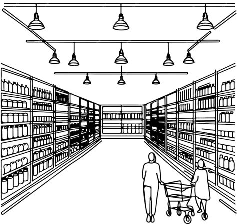 Premium Vector Grocery Store Shop Interior Black White Graphic Sketch