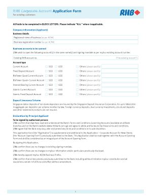 Fillable Online RHB Corporate Account Application Form Fax Email Print