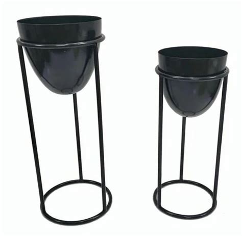 Round Polished Black Iron Planter Set Size 10inch And 12inch D At