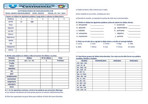 8 BASICO DIPTONGO Ejercicios ACTIVIDAD Docx Descarga Gratuita