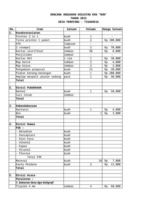 XLSX Rencana Anggaran DOKUMEN TIPS