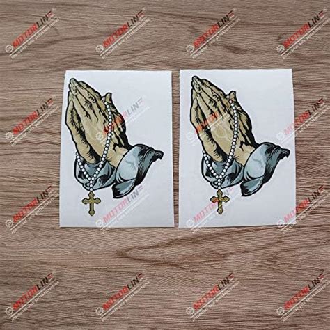 2x Glossy 4 Praying Hands Rosary Cross Jeusu Decal Sticker Car Laptop Window Vinyl