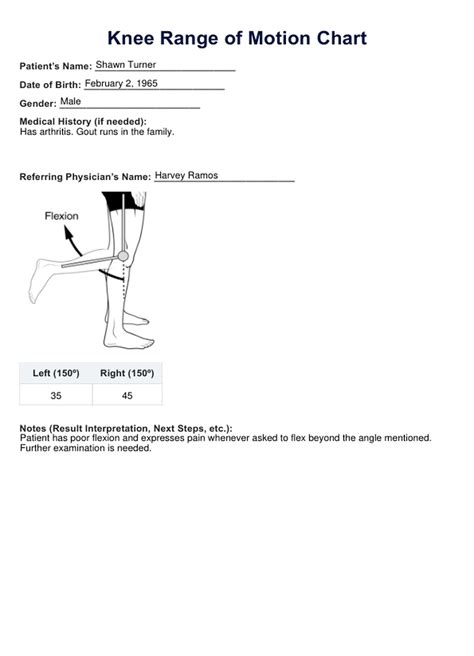 Knee Range of Motion Chart & Example | Free PDF Download