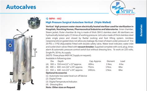 High Pressure Surgical Autoclave Vertical Triple Walled At Rs