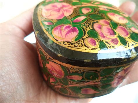 Kashmiri Indian Hand Painted Paper Mache Jewellery Box Etsy