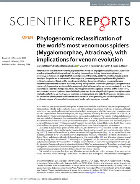 (PDF) Phylogenomic reclassification of the world’s most venomous spiders (Mygalomorphae ...