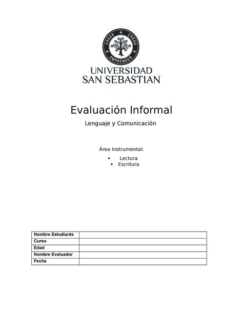 Evaluaci N Psicopedag Gica Informal Evaluaci N Informal Lenguaje Y