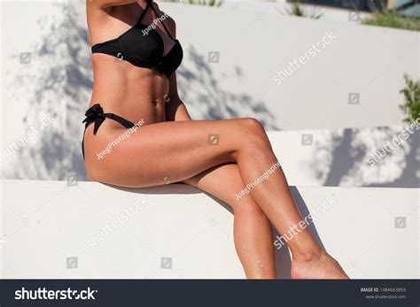Sexy Beautiful Woman Black Bikini Sitting Stock Photo Edit Now 1484663993