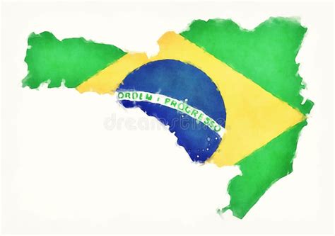 Santa Catarina Map With Brazilian National Flag Illustration Stock