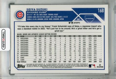 Mint Topps Chrome Chicago Cubs Seiya Suzuki Base