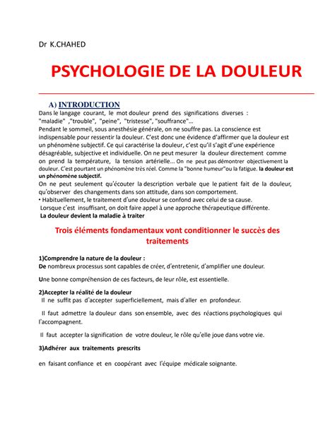 Solution Psychologie De La Douleur Studypool