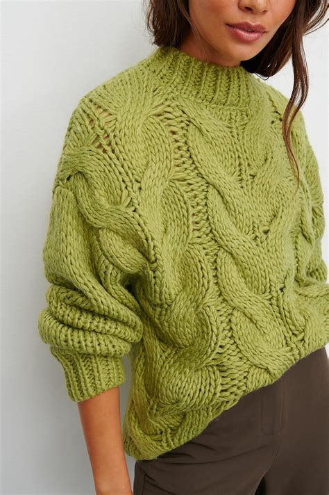 Cable Knitted Sweater Green Na