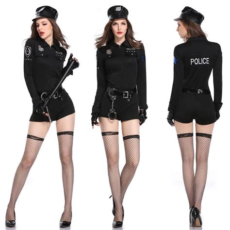 Zwarte Lange Mouw Jumpsuit Vrouwelijke Politie Uniform Sexy Vrouwen