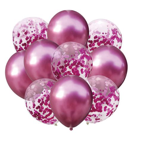 Set Of Dark Pink Chrome Balloons With Confetti 30 Cm 10 Pcs Latex