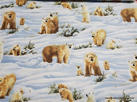 Flannel Fabric Photo Real Polar Bear By The Yard 100 Etsy Flannel Fabric Polar Bear Real