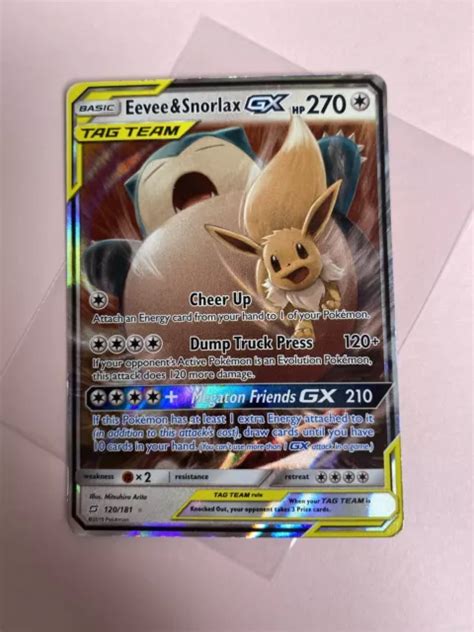 POKEMON EEVEE Snorlax GX 120 181 Sun Moon Team Up NM Full Art Ultra