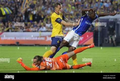 Genk S Goalkeeper Maarten Vandevoordt Fights For The Ball During A