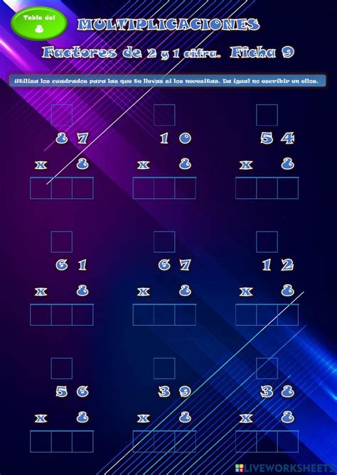 Multiplicaciones 2 Cifras X 9 Ficha 9 Worksheet Live Worksheets