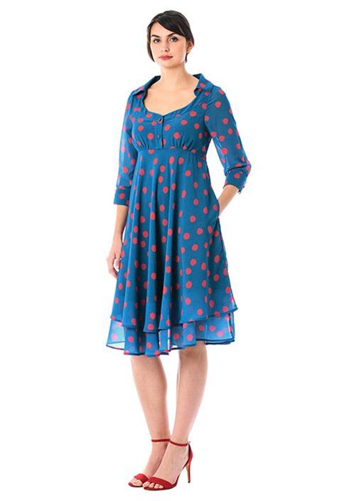 Shop Stripe With Polka Dot Print Georgette Empire Dress Eshakti