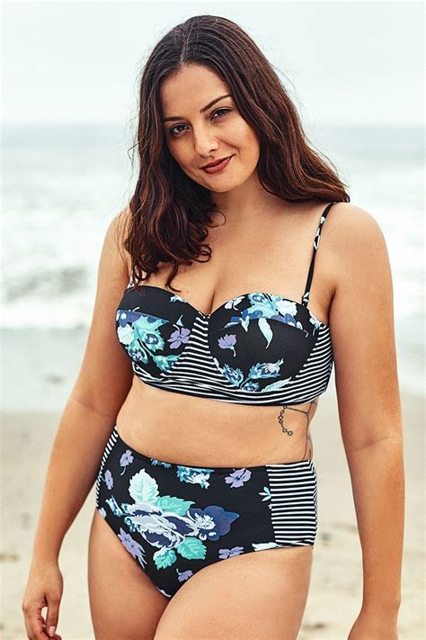 Bikini grande Taille push up et Imprimé Floral Bleu Cupshe France