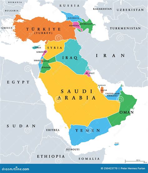 Western Asia, Subregion Of Asia, Geoscheme And Political Map Vector